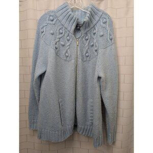 Lands’ End Zip Front Cardigan  XL 16W-18W Wool Alpaca Blend Light Blue